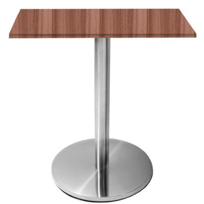 Mesa Beta Inox 75 Cm altura Disco Redondo Tampo Mdp Quadrado 70 Cm Largura X 2,50 Cm Altura Walnut