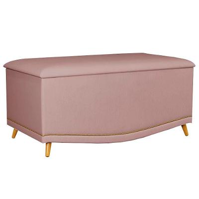 Calçadeira Baú Solteiro 90cm Com Tachas Imperial J02 Veludo Rosê - Mpozenato