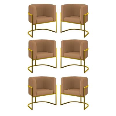 Kit 6 Cadeiras Poltrona Lua Veludo Gold Balaqui Capuccino