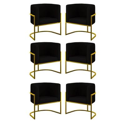 Kit 6 Cadeiras Poltrona Lua Veludo Gold Balaqui Preto