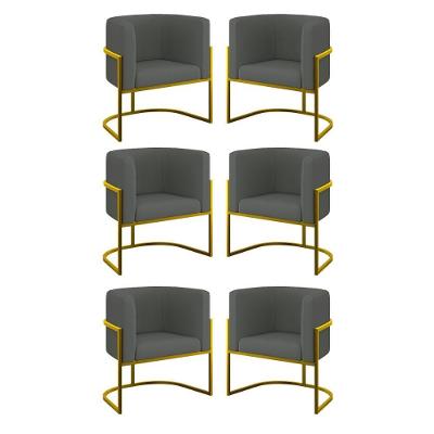 Kit 6 Cadeiras Poltrona Lua Veludo Gold Balaqui Cinza