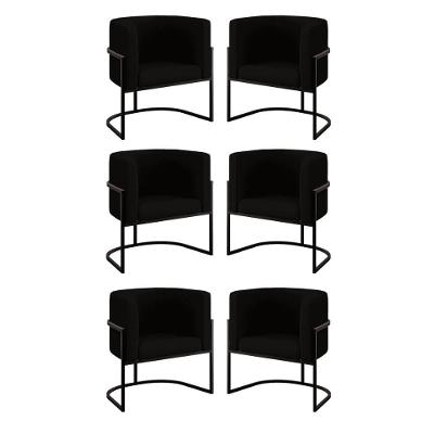 Kit 6 Cadeiras Poltrona Lua Veludo Preto Balaqui Preto