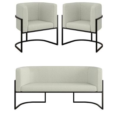 Kit Sofá 2 Lugares + 2 Poltronas Bouclê Preto Bege