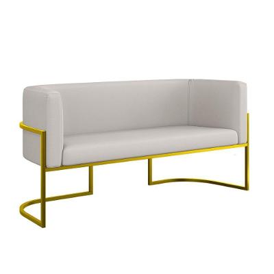 Sofá Namoradeira Corino 2 Lugares Moderna Base Metal Gold Bege
