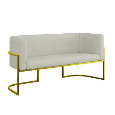 Sofá Namoradeira Bouclê 2 Lugares Moderna Base Metal Gold Bege