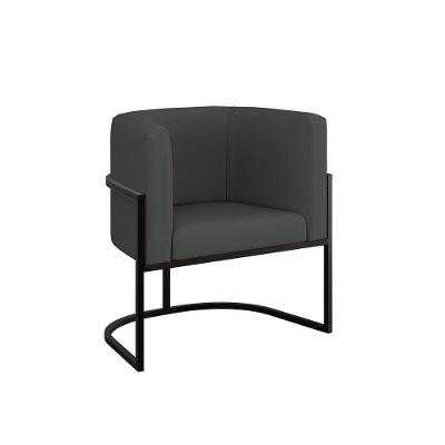 Cadeira Poltrona Lua Corino Base De Metal Preta Reforçada Cinza