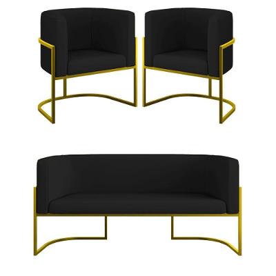 Kit Sofá 2 Lugares + 2 Poltronas Corino Gold Preto