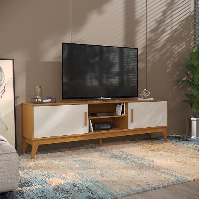 Rack Para Tv Até 65 Polegadas 2 Portas Com Puxador Em Madeira Maciça Domus 180cm Retrô Cedro E Off White