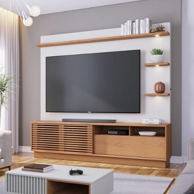 Estante Ripado Home TV Até 70 Pol com Led 200x180cm Campeche Colibri Freijó Off White