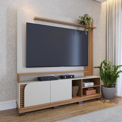 Estante Home TV 75 Pol com 2 Portas 182x187cm Jurerê Colibri Off White Freijó