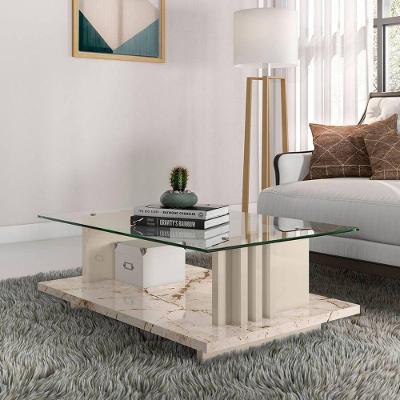 Mesa de Centro com Vidro 90x32cm Frizz Madetec Calacata Off White