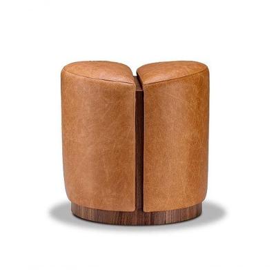 Puff Orgânico Estofado Couro 0,43x0,47mt Base Metal Laminado