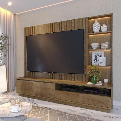 Estante Home Ripado Para TV Até 82 Pol com Led 240x198cm Cancún Colibri Amêndoa