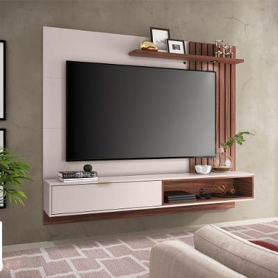 Painel Home Suspenso com Detalhe Ripado e Spot Led Para TV Até 60' Tocantins Off White Nogueira