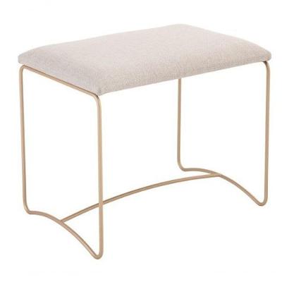 Puff Estofado Bege 0,60x0,45mt Metal Dourado Slim