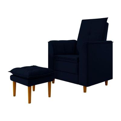 Kit Poltrona E Puff Amamentação Confortável Ternura Suede azul Marinho