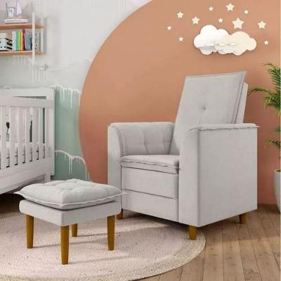 Poltrona Decorativa Amamentação Reforçada E Puff Alice Linho cinza