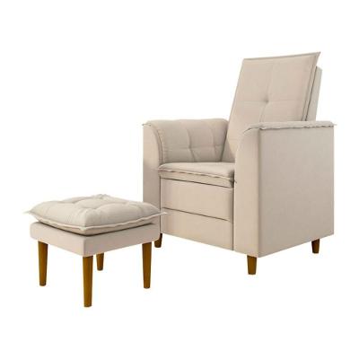 Poltrona Decorativa Amamentação Reforçada E Puff Mavie Linho bege