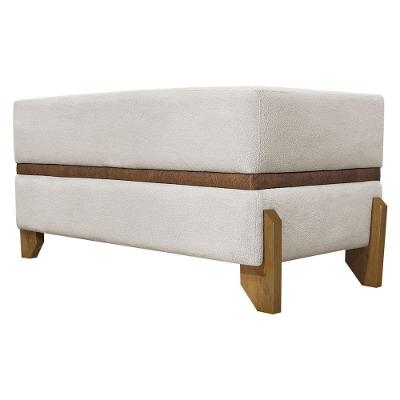 Puff Recamier Kodama Para Cama De Solteiro 100cm Pé Castanho Bege Bouclé
