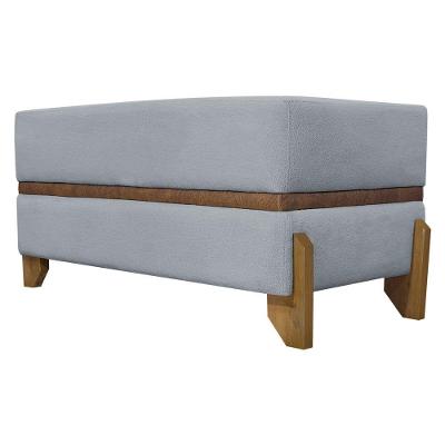 Puff Recamier Kodama Para Cama De Solteiro 100cm Pé Castanho Cinza Bouclé