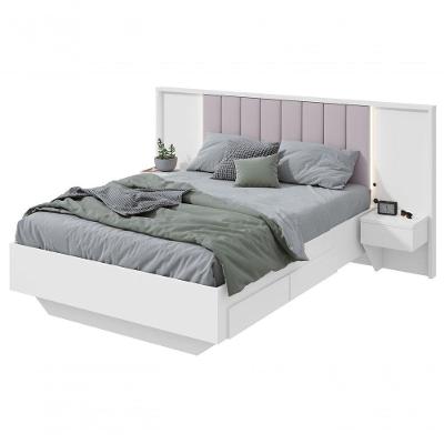 Cama Casal 140cm Com Usb, Usb-c E 2 Mesas De Cabeceira Solaris - Lopas Branco
