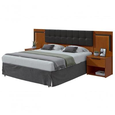 Cabeceira Casal 160cm 2 Mesas De Cabeceira Com Led Calitan - Lopas Frassino/preto Fosco.