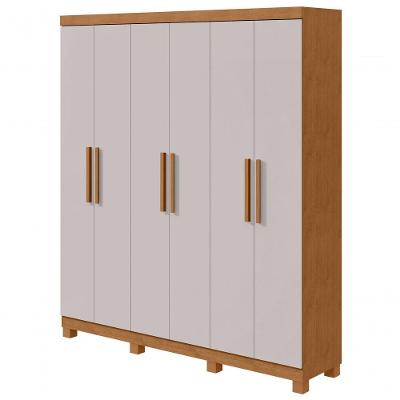 Guarda-roupas Casal 6 Portas 3 Gavetas Jazz Com Pés Sem Espelho - Lopas Amendoa Clean/off White.