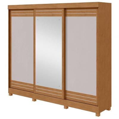Guarda-roupas Casal Nice 3 Portas 1 Espelho 4 Gavetas Flex Com Pés - Lopas Amendoa Clean/off White.