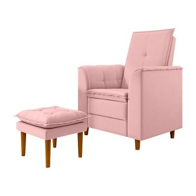 Poltrona Amamentação Confortável Com Puff Ayla Veludo rosa