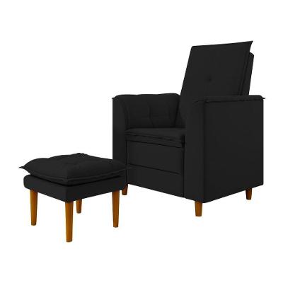 Poltrona Decorativa Amamentação Reforçada Puff Luly Veludo preto