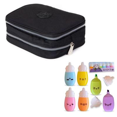 Estojo Escolar Lápis Nylon Ziper Resistente Com Organizador De Lápis Mais Canetinhas Marca Texto