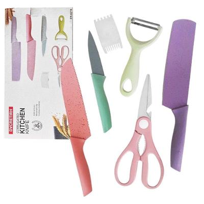 Kit De Facas Coloridas Com 6 Peças Tesoura Protetor De Mãos Descascador E Ralador