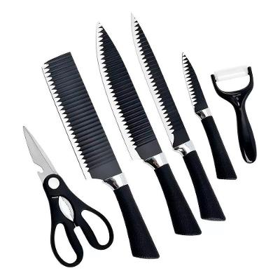 Conjunto De Facas 6 Peças Aço Inox Churrasco Pretas