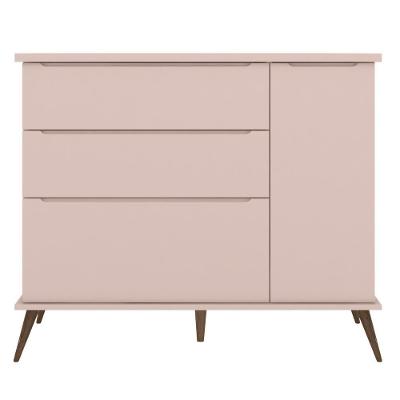 Cômoda Infantil 1 Porta 3 Gavetas 100% Mdf Pés Retrô Melinda Rosê