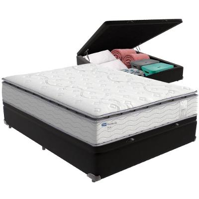 Cama Box Baú E Colchão Amsterdã Molas Ensacadas Casal Probel Casal Preto