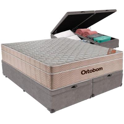 Cama Box Baú E Colchão Airtech Springpocket Molas Ensacadas Queen Ortobom Queen Cinza