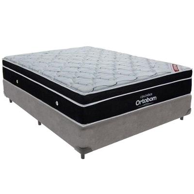 Cama Box Cinza E Colchão Elegant Molas Ensacadas Casal Ortobom
