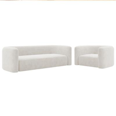 Kit Sofá 2 Lugares 160cm E Poltrona Orgânica Luxo Recepção Melina Bouclé - Amarena Moveis Cor Branco