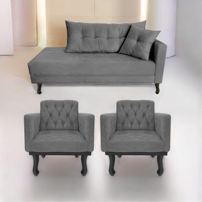 Kit Diva Recamier Azura 140cm Lado Esquerdo E 02 Poltronas Classic Suede - Amarena Móveis Cor Cinza
