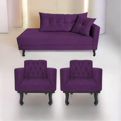 Kit Diva Recamier Azura 140cm Lado Esquerdo E 02 Poltronas Classic Suede - Amarena Móveis Cor Roxo