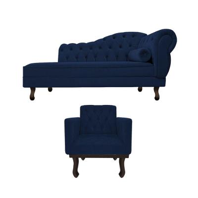 Kit Diva Recamier Diana 120cm Lado Esquerdo E 1 Poltrona Classic Suede - Amarena Móveis Cor Azul Marinho