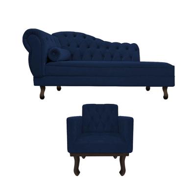 Kit Diva Recamier Diana 120cm Lado Direito E 1 Poltrona Classic Suede - Amarena Móveis Cor Azul Marinho