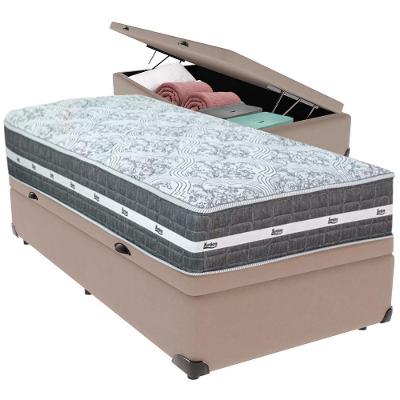 Cama Box Baú Bege E Colchão Black Graphite Molas Ensacadas Solteiro 88x188x32 Anjos