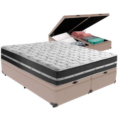 Cama Box Baú Bege E Colchão Classic Preto Molas Ensacadas Queen Anjos