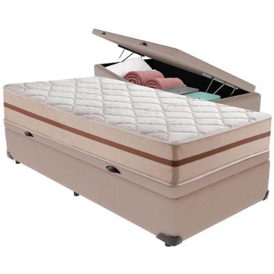 Cama Box Baú Bege E Colchão Classic 26 Cm Molas Ensacadas Solteiro Anjos