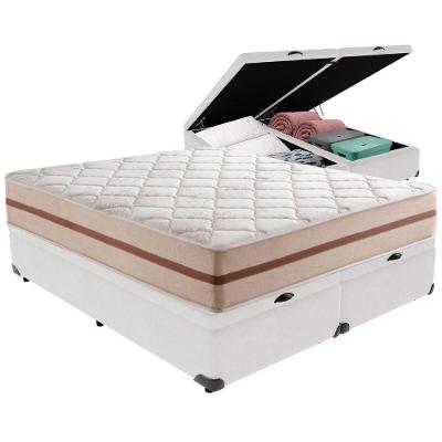 Cama Box Baú Branco E Colchão Classic 26 Cm Molas Ensacadas King Anjos
