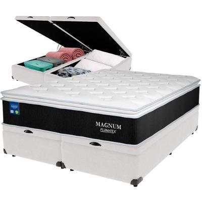 Cama Box Baú Branco E Colchão Magnum Molas Ensacadas Queen Plumatex