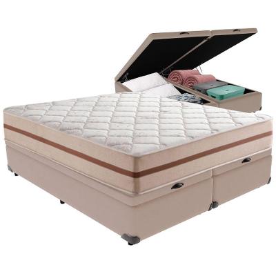 Cama Box Baú Bege E Colchão Classic 26 Cm Molas Ensacadas Queen Anjos