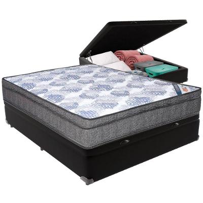 Cama Box Baú Preto E Colchão Iso Superpocket Molas Ensacadas Casal Ortobom