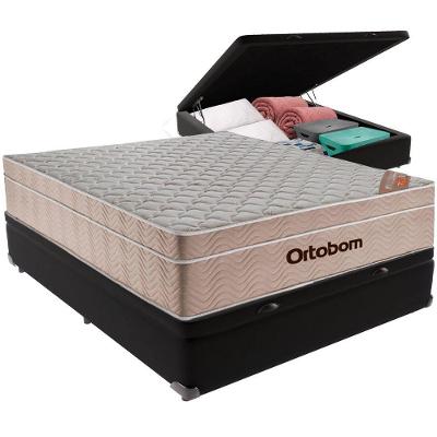 Cama Box Baú Preto E Colchão Airtech Springpocket Molas Ensacadas Casal Ortobom